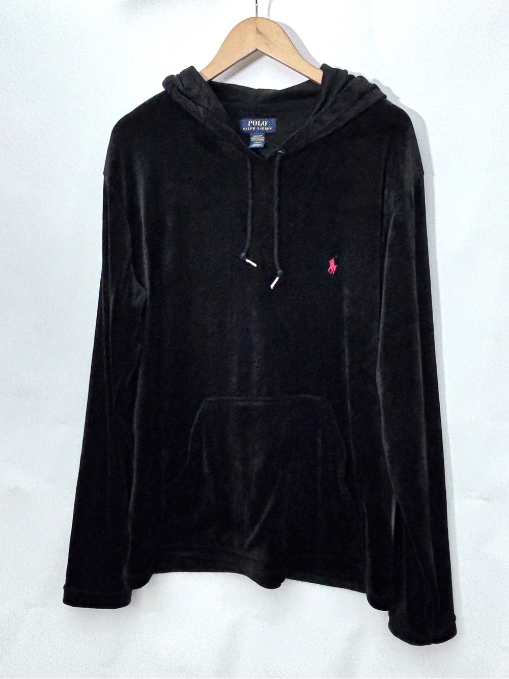 Polo Ralph Lauren Black Velvet Velour Hoodie Cozy Men’s Large Women’s XL